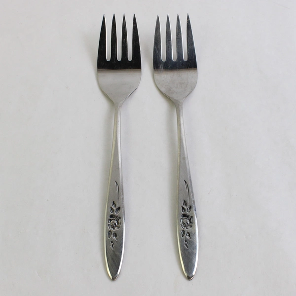 Set of 2 Oneida Community Rose Shadow Stainless Steel Cold Meat Serving Forks