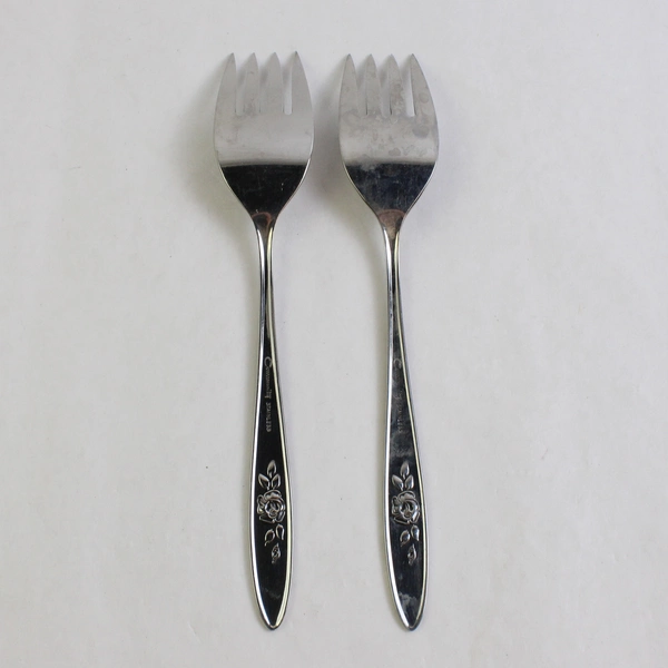 Set of 2 Oneida Community Rose Shadow Stainless Steel Cold Meat Serving Forks