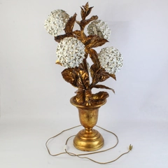 Rare Vintage Mid Century Gold Gilt Hydrangea Table Lamp 5 Bulb 32" Tall