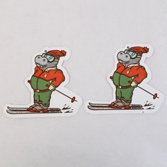 Lot of 2 Dutch Bros Stickers Christmas Sticker Winter Hippo Skiing December 2023