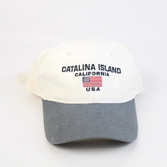 Catalina Island California Adjustable Strap Back Hat Baseball Cap White USA Flag