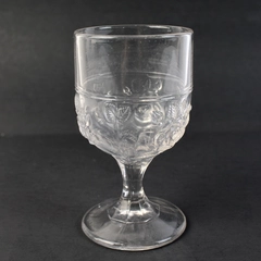 Unmarked EAPG Embossed Rose Pattern Clear Glass Goblet