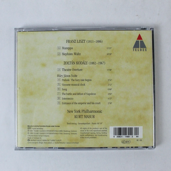 Liszt Kodaly Masur Mephisto Waltz CD New York Philharmonic 1995 - Good Condition