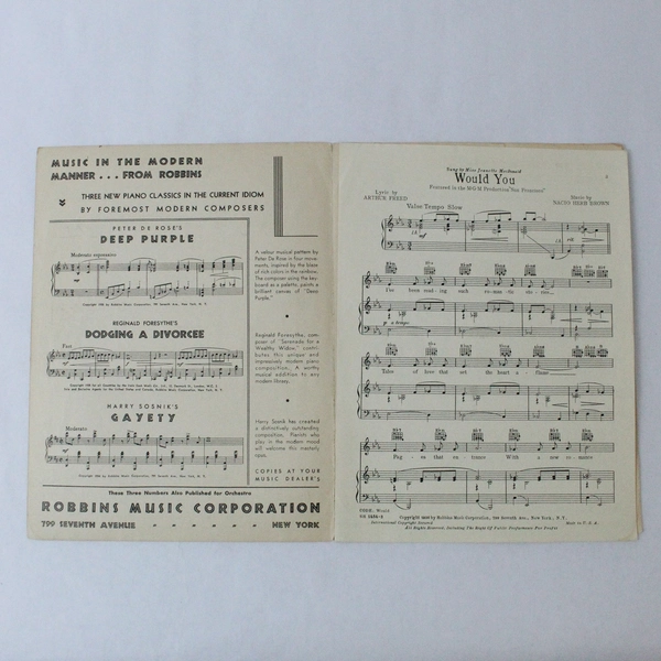 Vintage 1936 Sheet Music "Would You" San Francisco Arthur Freed Nacio Brown