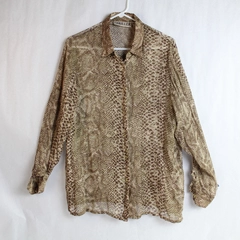 Thriller Women's Large Blouse Top Brown Beige Animal Print Scales