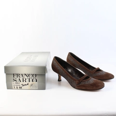 Franco Sarto Brown Suede and Tweed Almond Toe Spool Heels Women's Size 7.5M