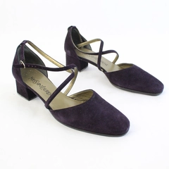 Yves Saint Laurent YSL Purple Leather Pump Block High Heel Women's Size 7.5