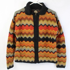 Planet Earth Sweaters Chevron Oranges Knit Zip Up Women's Size Medium Wool