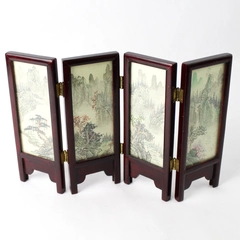 Vintage Miniature 4 Panel Chinese Room Divider Nature Scenes
