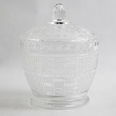 Daisy And Cane Clear Footed Glass Candy Dish And Lid