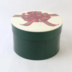 Vintage Round Christmas Gift Box Reusable Hat Storage Green White Bow
