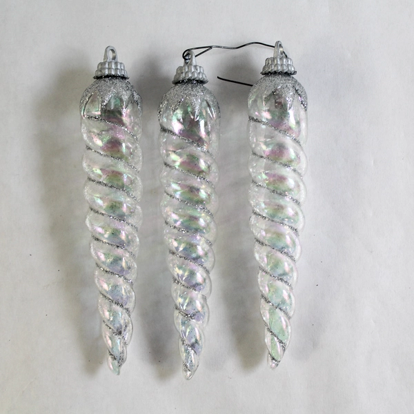 Lot of 3 Translucent Plastic Icicle Ornaments with Opalescent Glitter 5"