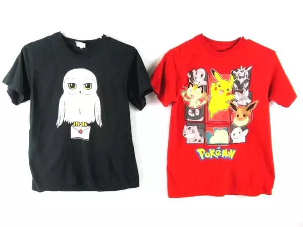 Lot of 2 Boy's Tee T Shirts Size Medium Graphic Pokemon Harry Potter Red Black