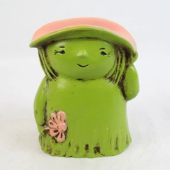 Vintage Green Ceramic Girl With Flower Vase Signed Musetta