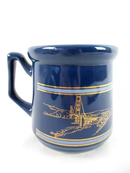 SNCO 1986 San Francisco Souvenir Mug Cobalt Blue Gold Gilt
