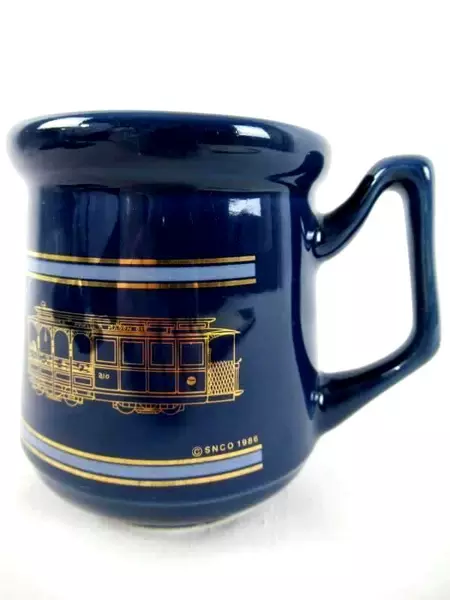 SNCO 1986 San Francisco Souvenir Mug Cobalt Blue Gold Gilt