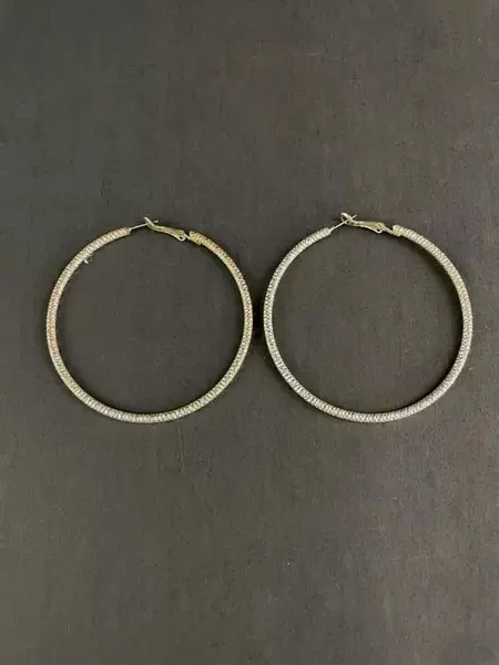 Lot of 2 Women's Silver-Toned Hoop Fashion Earrings Smooth Hammered Lever Back