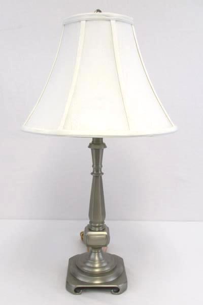 Brushed Steel Decorative Table Lamp 25.5" With White Shade Square Base