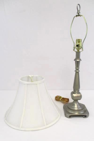 Brushed Steel Decorative Table Lamp 25.5" With White Shade Square Base
