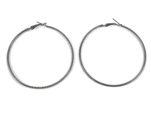 Dark Metallic Gray Metal Textured Hoop Earrings Jewelry Wire Hinge Closure