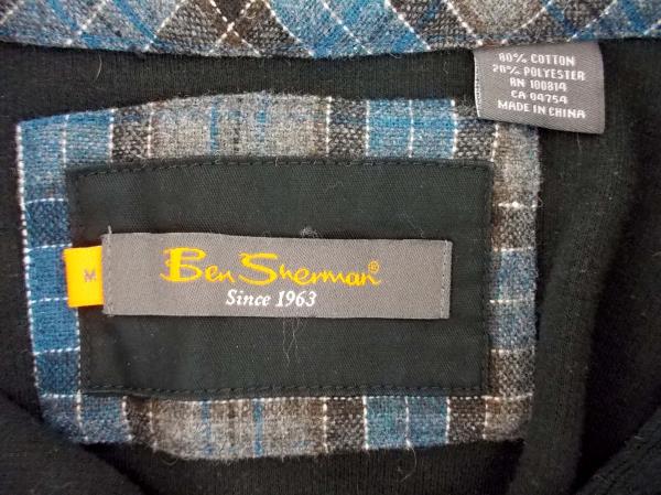 BEN SHERMAN 1/4 Zip Sweater w/ Buttons Cotton Blend Pullover Jacket Black Mens M