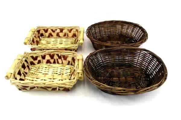 Lot of 4 Assorted Baskets Brown Tan Wicker Bushel Fruit Linen Display