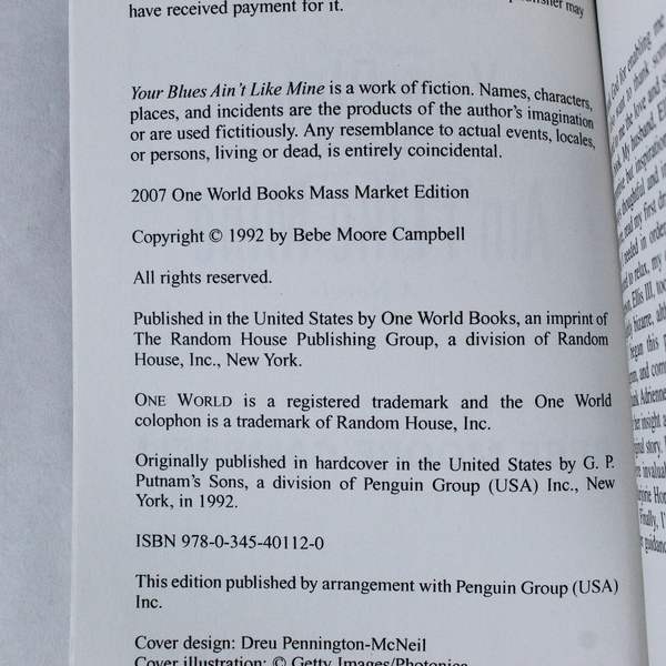 Your Blues Ain't Like Mine by Bebe Moore Campbell 2007 Random House PB