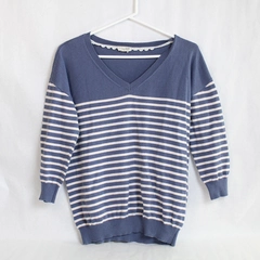 Maison Jules Women's Medium Blue & White Striped Sweater Pullover - Pre-Owned
