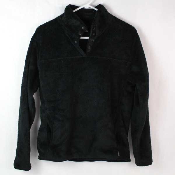 Eddie Bauer Women's Black Fleece Quarter Button-Up Pullover Size M