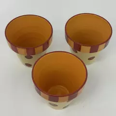 Lot of 3 Gail Pittman Siena Ceramic Herb Pots Orange Red Yellow Dots Stripes