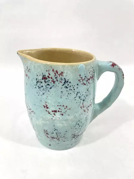 Vintage Medalta Potteries Creamer Blue Red Speckles Crazing Alberta Canada