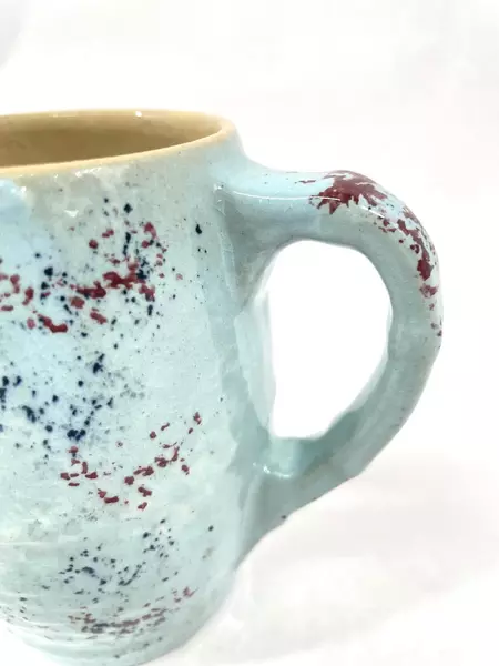 Vintage Medalta Potteries Creamer Blue Red Speckles Crazing Alberta Canada