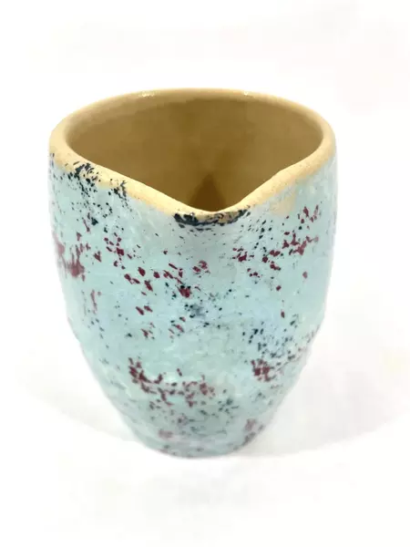 Vintage Medalta Potteries Creamer Blue Red Speckles Crazing Alberta Canada