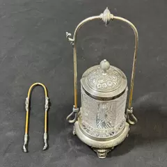 Antique Meriden B Company Victorian Silver Plate Pickle Castor Jar With Tongs