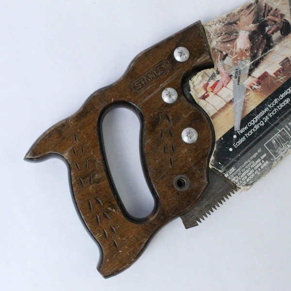 Vintage 1986 Stanley Short Cut 24" Handsaw Wood Handle Rusty Collectible