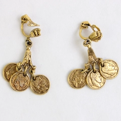 Vintage Gold Tone Emperor Napoleon Clip-On Drop Earrings Fashion Jewelry