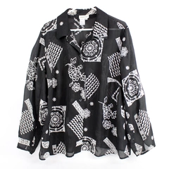 Coldwater Creek Embroidered Black Sheer Button-Up Women's Size 2X