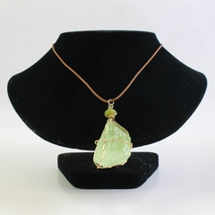Rough Green Fluorite Gold-Tone Wire Wrapped Pendant Necklace