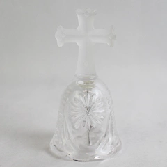 Vintage Small 3.5 inch Crystal Bell With Embossed Daisies Frosted Cross Handle