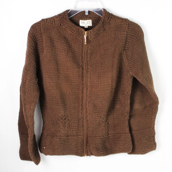 Rico Brown Full-Zip 100% Cotton Knit Cardigan Women's Size Small