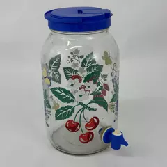 Vintage Gallon Glass Sun Tea Dispenser Jar Pitcher Colorful Fruit Pattern