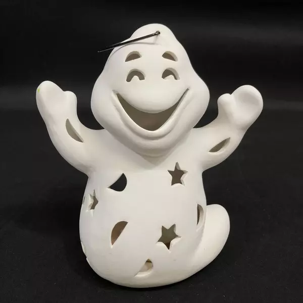 1999 Spooky Hollow Ghost Tealight Candle Holder Lantern with Moon & Star Cutouts