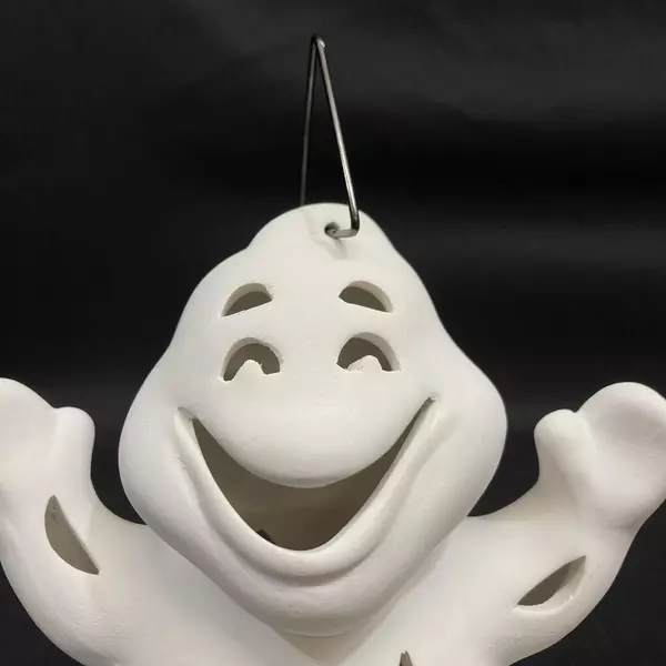 1999 Spooky Hollow Ghost Tealight Candle Holder Lantern with Moon & Star Cutouts