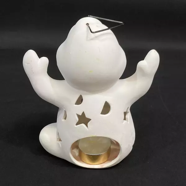 1999 Spooky Hollow Ghost Tealight Candle Holder Lantern with Moon & Star Cutouts