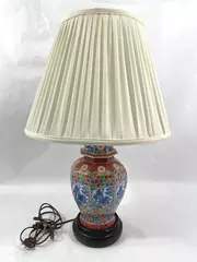 Samuel Dinkelspiel Porcelain Table Lamp With Wood Base Geometic Floral Pattern