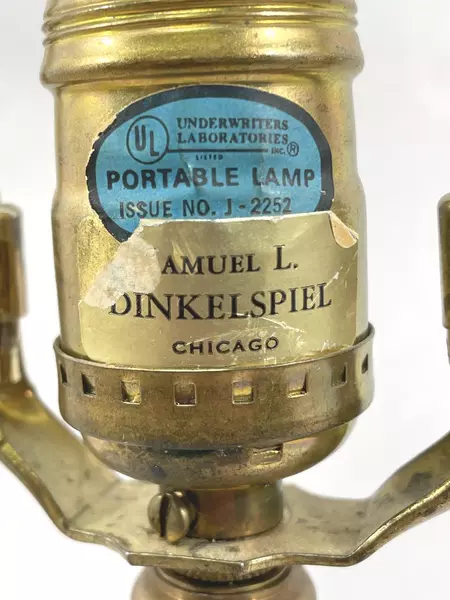 Samuel Dinkelspiel Porcelain Table Lamp With Wood Base Geometic Floral Pattern