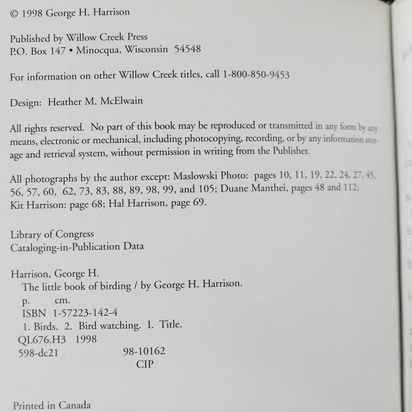 The Little Book of Birding by George H. Harrison 1998 HC DJ - Good Condition