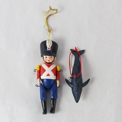 Lot of 2 Whimsical Christmas Ornaments: Nutcracker & Whales, Pre-Owned