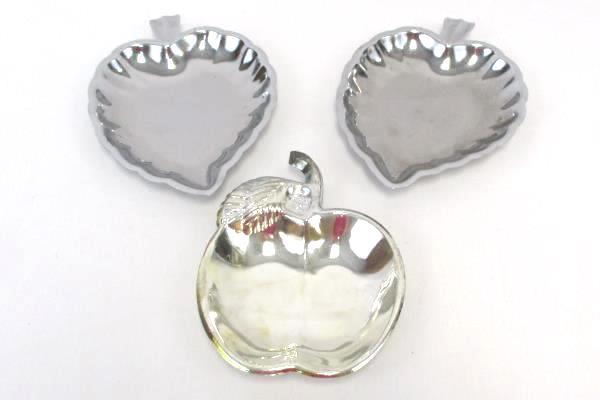 Lot of 3 Silver Tone Tin Metal Finger Bowls Apple Leaves Decorative Dish Holder