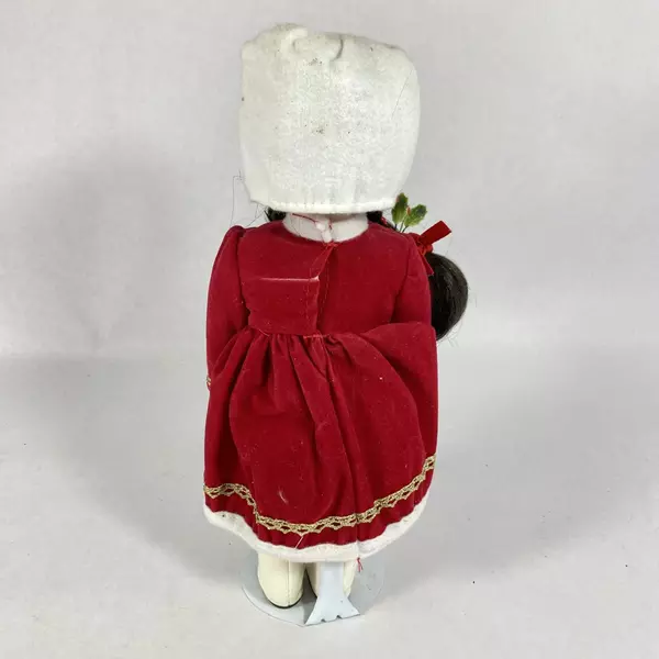 Vintage Meier & Frank 10" Porcelain Doll with Stand & Original Box Brown Hair